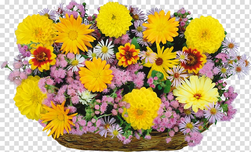 Букет цветов Корзина, Корзина больших цветов, желтые и розовые цветы